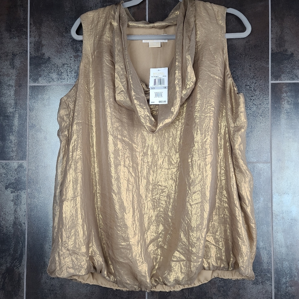 Michael Kors Gold Drape Cowl Neck Tank 1X